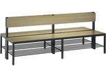 Sitzbank Basic Plus, 2-seitig, mit Rückenlehne & Schuhrost, 4-Fußgestell schwarzgrau RAL 7021, B 1960 mm, Dekor Eiche Ser.