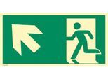 moedel Hinweisschild „Notausgang links schräg oben“, EN ISO 7010, Leuchtklasse C, 160 mcd/m², bis 20 m, L 200 x B 400 mm, Kunststoff, grün