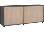 Schäfer Shop Select Anstellschiebetürenschrank, aus Holz, 2 Fachböden, B 1600 mm x T 421 x H 750 mm, graphit/Eiche