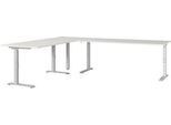 Eckschreibtisch Agenda, mechanisch höhenverstellbar, B 2600 x T 2200 x H 680-910 mm, Lichtgrau/Silber