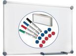 Whiteboard 2000 MAULpro, weiß kunststoffbeschichtet, magnethaftend, Rahmen silber, B 1800 x H 900 mm + 15-teiliges Zubehör-Set