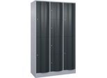 C+P Kombi-Schließfachschrank Resisto, 3 Abteile, 8 Fächer, B 1148 x T 540 x H 1950 mm, Weißalu/Anthrazitgrau