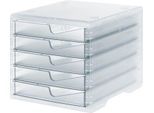 Schubladenbox styro® styroswing light, 5 Schübe, Auszugsperre & Griffmulde, stapelbar, B 270 x T 340 x H 255 mm, Polystyrol, transparent-transparent