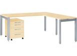 Schäfer Shop Select Komplettset LOGIN, 4-Fuß Schreibtisch 1800 mm, 4-Fuß Anbautisch, Rollcontainer, Ahorn Dekor