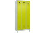 Kleiderspind C+P Evolo Plus, 3 Abteile, Anschlag rechts, Zylinderschloss, B 900 x T 500 x H 1950 mm, lichtgrau/clowngrün