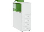 Schäfer Shop Select Anstellcontainer LOGIN, mit Aufsatzregal, 4 Schübe, B 409 x T 800 x H 1120 mm, Holz, abschließbar, lichtgrau/lichtgrau