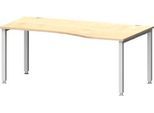 Schreibtisch MODENA FLEX, Freiform, Ansatz rechts, 4-Fuß Quadratrohr, B 1800 x T 1000/800 x H 720-820 mm, Ahorn/weißaluminium