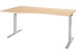Schreibtisch ERGO-T 2.0, Freiform, Ansatz links, T-Fuß, B 1800 x T 1000/800 x H 675-895 mm, Ahorn/weißalu