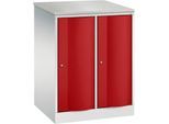 C+P Garderobenschrank Resisto, 2 Abteile, 2 Fächer, B 772 x T 640 x H 1077 mm, Lichtgrau/Rubinrot