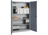 Büroschrank, 5 OH, abschließbar, mit aufliegenden Türen, B 1200 mm, Basaltgrau/Weißalu