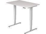 Schreibtisch ULM, elektrisch höhenverstellbar, Rechteck, T-Fuß, B 1200 x T 800 x H 625-1275 mm, lichtgrau/weißalu + Memoryschalter