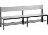 Sitzbank Basic Plus, 1-seitig, Rückenlehne, mit Schuhrost, 4-Fußgestell schwarzgrau RAL 7021, B 1960 mm, Dekor silbergrau