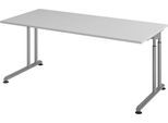 Schreibtisch Breno, manuelle Höheneinstellung, horizontaler Kabelkanal, B 1800 x T 800 x H 680-820 mm, Spanplatte & Stahl, Lichtgrau/Silber