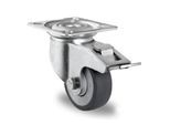 CASCOO Lenkrolle P2T2, mit Totalfeststeller, Rad-ø 50 mm x B 19 mm, Polypropylen-Felge, Elastomer-Lauffläche, grau, Kugellager, bis 50 kg