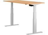 Schäfer Shop Select Schreibtisch ERGO-T, elektrisch höhenverstellbar, Rechteck, T-Fuß, B 1200 x T 800 x H 640-1300 mm, Buche-Dekor/weißaluminium