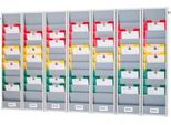 Planungstafel Eichner Flexo, 7er-Set, mit Wandprofil, 10 Schienen pro Tafel, für bis zu 70 Auftragstaschen, B 1700 x T 100 x H 1280 mm, Kunststoff, grau