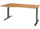 Schreibtisch ERGO-T 2.0, Freiform, Ansatz links, T-Fuß, B 1800 x T 1000/800 x H 675-895 mm, Buche/anthrazit