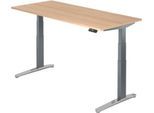 Schreibtisch TOPAS LINE, elektrisch höhenverstellbar, C-Fuß, B 1800 x T 800 x H 650-1300 mm, Eiche/graphit + Memoryschalter, Kabelkanal