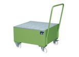 Stahl-Auffangwanne mit Rollen+Griff, 800 x 800 mm grün RAL 6011