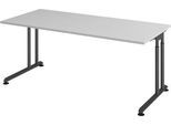 Schreibtisch Breno, manuelle Höheneinstellung, horizontaler Kabelkanal, B 1800 x T 800 x H 680-820 mm, Spanplatte & Stahl, Lichtgrau/Graphit