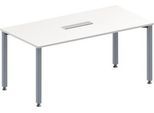 Schäfer Shop Genius Konferenztisch MODENA FLEX, 6-fach Anschluss, Rechteck, 4-Fuß Quadratrohr, B 1600 x T 800 x H 720-840 mm, weiß/weißalu