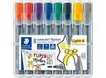 Flipchartmarker Staedtler Lumocolor® 356, 6x Rundspitze 2 mm, 2x Keilspitze 2 oder 5 mm, schnell trocknend, mit Clip, farbsortiert, 8 Stück