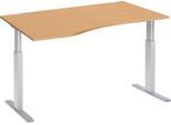 Schäfer Shop Select Schreibtisch ERGO-T, elektrisch höhenverstellbar, Freiform, Ansatz links, T-Fuß, B 1800 x H 725-1185 mm, Buche-Dekor/weißalu