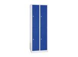 Kleiderspind, doppelstöckig, 2 x 2 Abteile, Drehriegelverschluss, lichtgrau/enzianblau