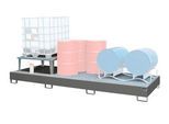 Auffangwanne Bauer AWA 31, Stahl, grau, L 3850 x B 1460 x H 780 mm, 1000 l, für 3 x 1000 l IBC, 1 Abfüllaufsatz, 2 Gitteroste