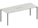 Schäfer Shop Genius Konferenztisch MODENA FLEX, 6-fach Anschluss, Rechteck, 4-Fuß Rundrohr, B 2000 x T 800 x H 720-840 mm, lichtgrau/weißalu