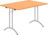 Schäfer Shop Select Klapptisch, Rechteck, Doppel-T-Fußgestell, Spezial-Klappbeschlag & Bodenausgleich, B 1200 x T 800 x H 720 mm, Buche-Dekor/alusilber