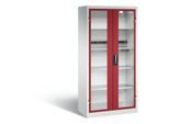 C+P Akkuladeschrank Basic mit Sichtfenster aus Acrylglas, H 1950 x B 930 x T 500 mm, Lichtgrau/Rubinrot