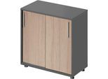 Schäfer Shop Genius Schiebetürenschrank TETRIS WOOD, 2 OH, B 800 mm, Höhe inkl. Gleiter, graphit/Eiche