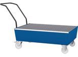 Auffangwanne ASECOS, Stahl, fahrbar, mit Gitterrost, 200 l Auffangvolumen, B 850 x T 1450 x H 1150 mm, lackiert