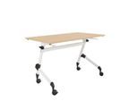 Klappbarer Schreibtisch, mit 4 feststellbaren Rollen, Rechteck, Rundrohr, B 1200 x T 600 x H 720 mm, Ahorn-Dekor/weiß