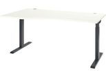 Schreibtisch ERGO-T 2.0, Freiform, Ansatz links, T-Fuß, B 1800 x T 1000/800 x H 675-895 mm, weiß/anthrazit