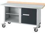 Mobile Werkbank Schäfer Shop Select PWi 150-1, Buche-Dekor Multiplexplatte, mit Stahlabdeckung, bis 400 kg, B 1500 x T 700 x H 840 mm