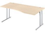 Schäfer Shop Select Schreibtisch COMBITEC, Freiform, Ansatz rechts, C-Fuß, B 1800 x T 1000/800 x H 677-817 mm, Ahorn/weißaluminium