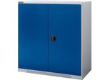 Schäfer Shop Genius Flügeltürschrank FS, Stahl, mit Belüftungslöchern, B 1055 x T 620 x H 1105 mm, 3 OH, weißaluminium/enzianblau, bis 450 kg