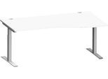 Schäfer Shop Genius Schreibtisch MODENA FLEX, Freiform rechts, T-Fuß Rechteckrohr, B 1800 x T 1000/800 x H 650-850 mm, weiß/weißalu