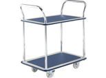 Tischwagen NB-104, 2 Etagen, L 790 x B 480 mm, bis 120 kg, blau, Vollgummi-Bereifung, Stahl verchromt