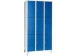 Wertfachschrank 300 mm, 3 Abteile, 9 Fächer, Sicherheitszylinderschloss, Fuß, enzianblau