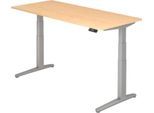 Schreibtisch TOPAS LINE, elektrisch höhenverstellbar, C-Fuß, B 1800 x T 800 x H 650-1300 mm, Ahorn/weißaluminium + Memoryschalter, Kabelkanal