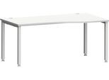 Schreibtisch MODENA FLEX, Freiform, Ansatz rechts, 4-Fuß Quadratrohr, B 1800 x T 1000/800 x H 720-820 mm, lichtgrau/weißaluminium