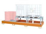 Auffangwanne Bauer AWA 32, Stahl, orange, L 3850 x B 1460 x H 780 mm, 1000 l, für 3 x 1000 l IBC, 2 Abfüllaufsätze, 1 Gitterost