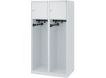 Feuerwehrspind C+P Evolo Youngster, 2 Abteile, ohne Helmhalter, Bodengleiter, B 800 x T 500 x H 1530 mm, RAL 7035 Lichtgrau