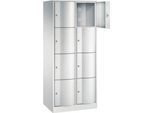 C+P Schließfachschrank Resisto, 2 Abteile, 8 Fächer, B 772 x T 540 x H 1950 mm, Lichtgrau/Rubinrot