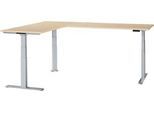 Schäfer Shop Genius Winkelschreibtisch Modena Flex, elektrisch höhenverstellbar, 90° Winkel beidseitig, B 2000 x T 2400 mm, Ahorn/weißaluminium
