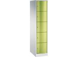 C+P Schließfachschrank Resisto, 1 Abteil, 5 Fächer, B 396 x T 640 x H 1950 mm, Lichtgrau/Clowngrün
