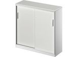 Schäfer Shop Genius Schiebetürenschrank TETRIS SOLID, 3 OH, 2 Fachböden, B 1200 mm, 19 mm Abdeckplatte, lichtgrau/weißalu